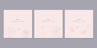 Cute blooming carnation flower for Mother's Day card design element set. vector