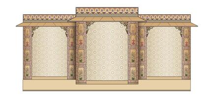 Mughal Boda arco estructura. lata ser usado en el Boda etapa fondo, invitación tarjeta diseño. vector