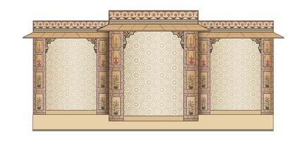 Mughal Wedding Arch structure. Can be used in the wedding stage backdrop, invitation card design. vector
