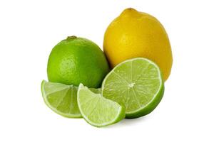 Lemon and lime isolated on white background. Lemon fruit Clipping Path. photo