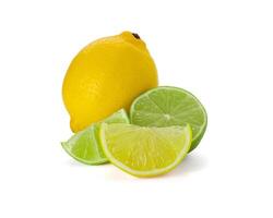 Lemon and lime isolated on white background. Lemon fruit Clipping Path. photo