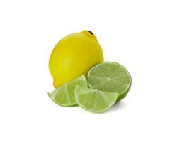 Lemon and lime isolated on white background. Lemon fruit Clipping Path. photo