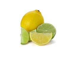 Lemon and lime isolated on white background. Lemon fruit Clipping Path. photo
