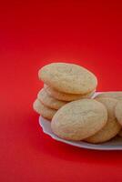 Delicious sugar cookies on wooden table, closeup photo