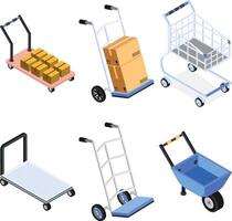 Isometric Shopping Car Hand Truck Collection vector