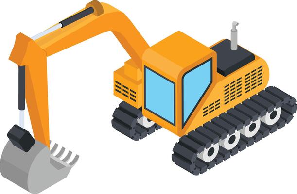 Isometric Excavator with Shovel Icon