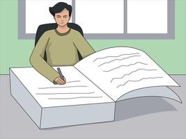 man writing on a book using pen simple illustration vector