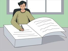 hombre escritura en un libro utilizando bolígrafo sencillo ilustración vector