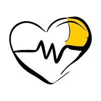 Graphic of a heart and heartbeat line in black and yellow. vector