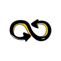 Bright illustration of an infinity recycling loop in yellow and black, symbolizing sustainability. vector