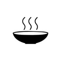 Black silhouette of a bowl with steam, indicating hot food. vector