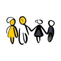 Abstract doodle of people in unity, holding hands, colorful and simple. vector