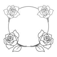 Round floral frame with roses and leaves, providing a large central blank space. vector