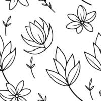 Seamless floral pattern with a variety of small flowers and leaves in black and white. vector