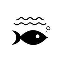 Silhouette of a fish with waves and bubbles in black, symbolizing marine life. vector