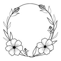 Round floral frame with a blank space, surrounded by delicate botanical elements. vector