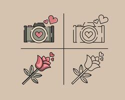 valentine icon camera and rose asset graphic vector