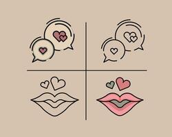 valentine icon chat and lips asset graphic vector