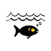 brillante ilustración de un pescado con estilizado olas y burbujas en amarillo y negro. vector