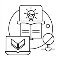 Professional engages with digital learning tools on laptop under a symbolic light bulb. vector