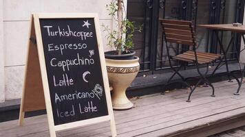 Kafé meny tecken av annorlunda kaffe urval video