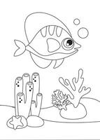 Mini-games for children. Preschoolers. Simple coloring for children. Picture with fish and algae. Logical tasks vector