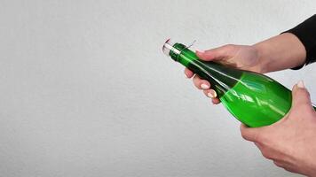 person innehav grön flaska av öl video