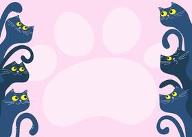 Pets frame, cute cartoon cats. Place for text. Footprint, animals paw print. background for print design. Notification banner concept illustration. vector