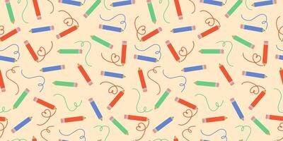 Pattern. Pencils colored and line drawing. Line, heart shape, zigzag drawn in pencil. Stationery. illustration, seamless background. vector