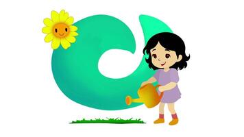 Young girl watering plants, Cute funny young woman with watering can taking care, Happy woman watering plants in garden, Watering can on the garden, eco green video