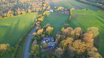 Aerial View of Markfield Village and Countryside Landscape of Leicestershire England UK During Sunrise Morning. April 26th, 2024 video