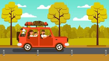 Family on the car goes on vacation vector
