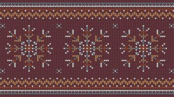 Knitted retro ornament with snowflake and decorative border vector