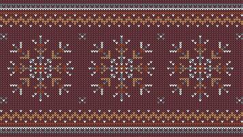 Knitted retro ornament with snowflake and decorative border vector