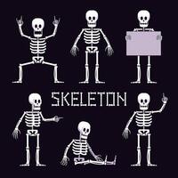 Skeleton in various poses is cartoon style vector