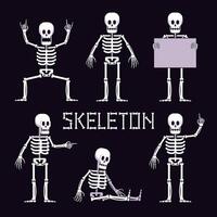 Skeleton in various poses is cartoon style vector