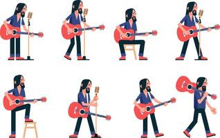 Singer with acoustic guitar poses vector