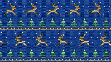 Knitted pattern with jumping deer and Christmas trees vector