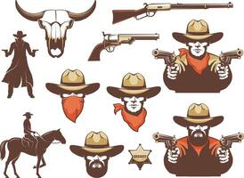 Wild west cowboy and weapons and design elements vector