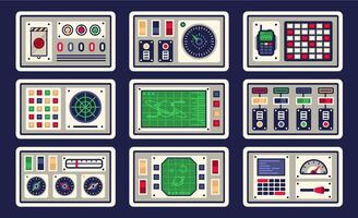 Control panel in spaceship with all kinds of controls vector