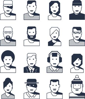 Men and women - contour line portraits avatars