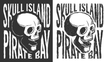 pirata cráneo con letras tatuaje impresión en retro estilo vector