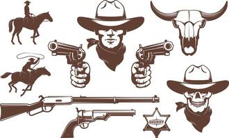 Cowboy Wild West retro design elements vector