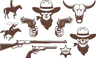 vaquero salvaje Oeste retro diseño elementos vector