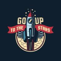 The rocket launches into space badge emblem in retro style vector