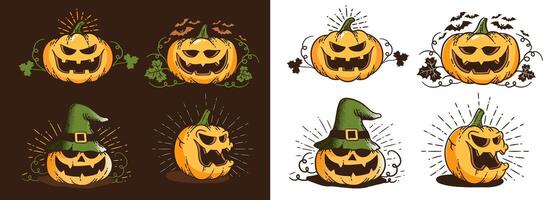 Vintage halloween pumpkin set vector