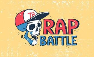 Rap battle logo with a skull in a baseball cap vector