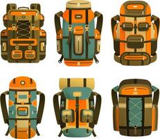 cámping mochila conjunto - diferente diseño opciones vector