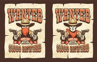 Wanted cowboy poster with bandit vector