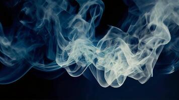 Ethereal blue smoke swirls against a dark background, embodying an abstract, fluid motion suitable for a serene backdrop video